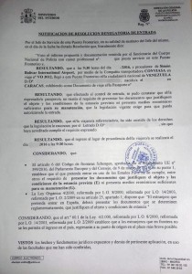 Resolución denegatoria venezolanos deportados de España