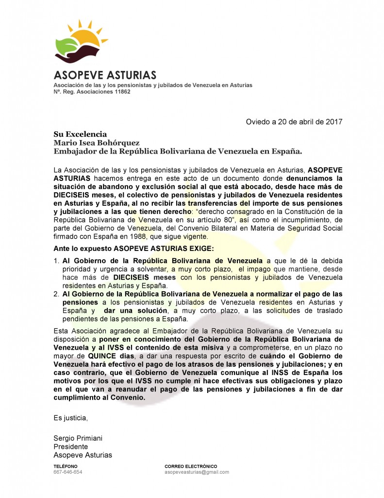 Carta al Embajador Mario Isea